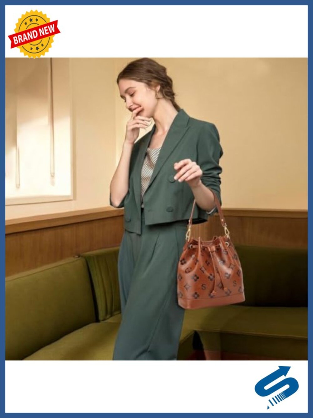 2 Piece Bucket Bag Set Embossed Vegan Leather Crossbody Shoulder Handbag with 2 - Picture 2 of 6